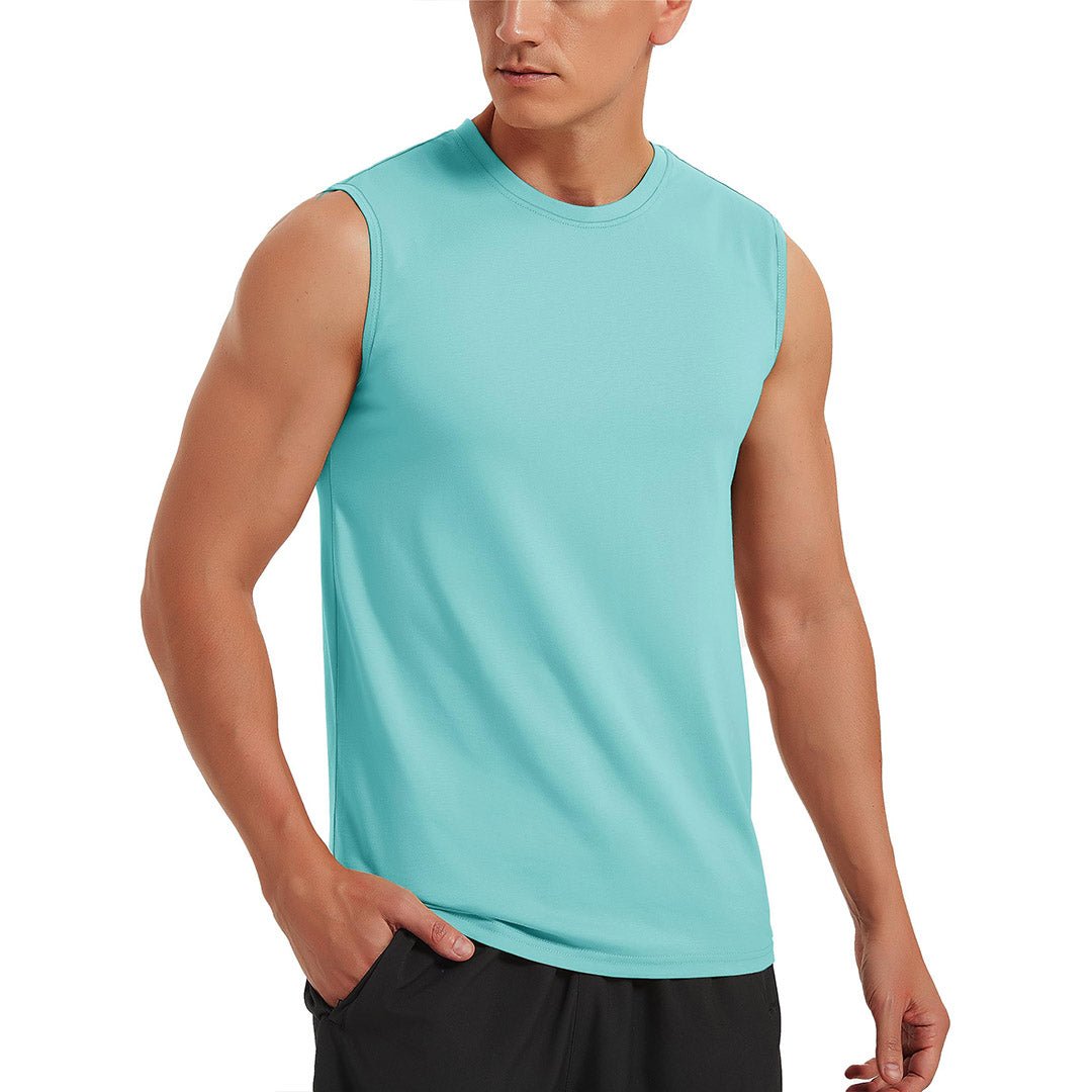 Men's cotton sleeveless bodybuilding tank top breathable athletic tee for gym workouts