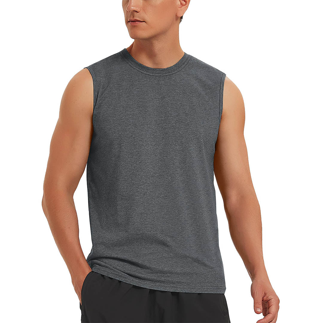 Men's cotton sleeveless bodybuilding tank top breathable athletic tee for gym workouts