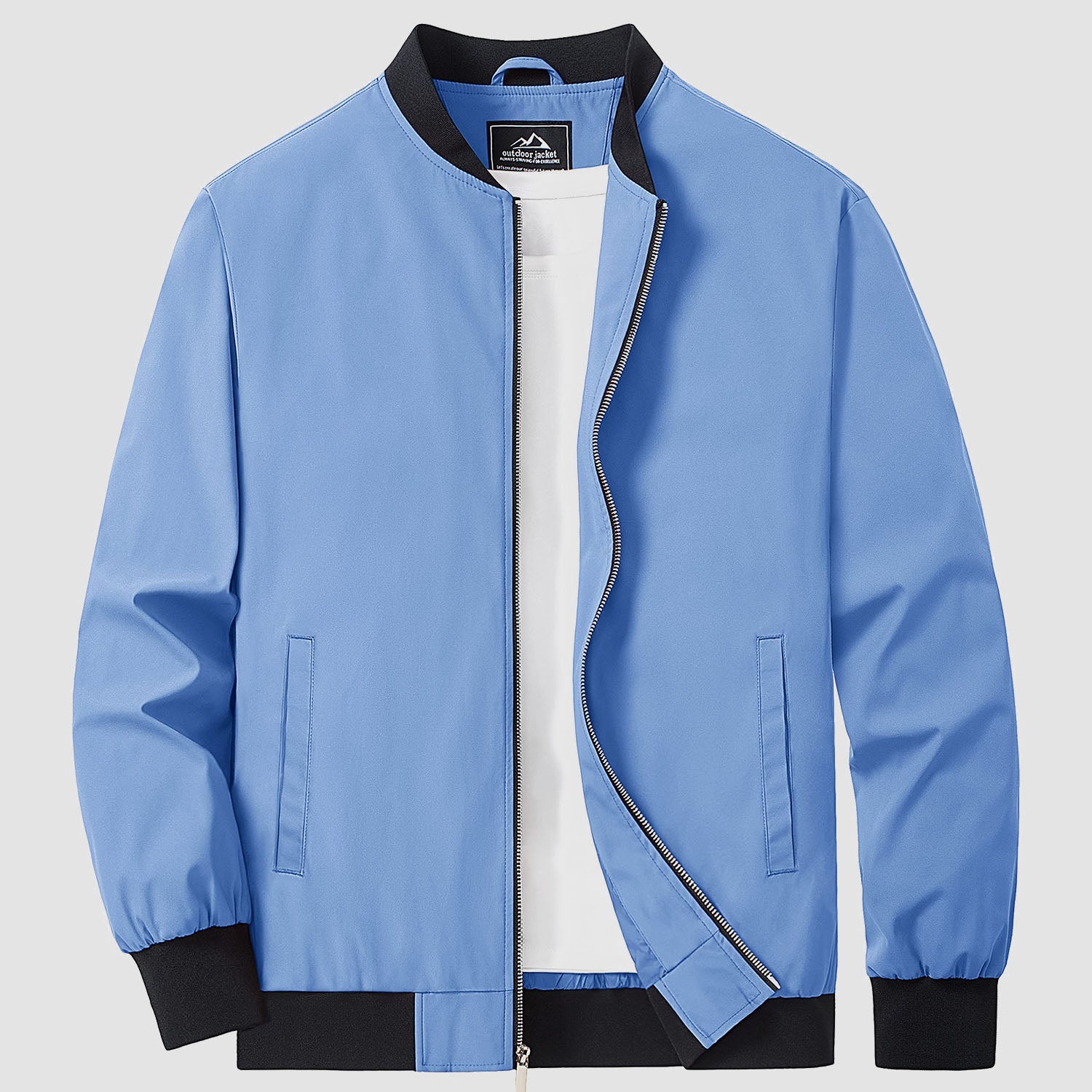 Men's lightweight polyester bomber windbreaker jacket with multiple pockets for all-season versatility