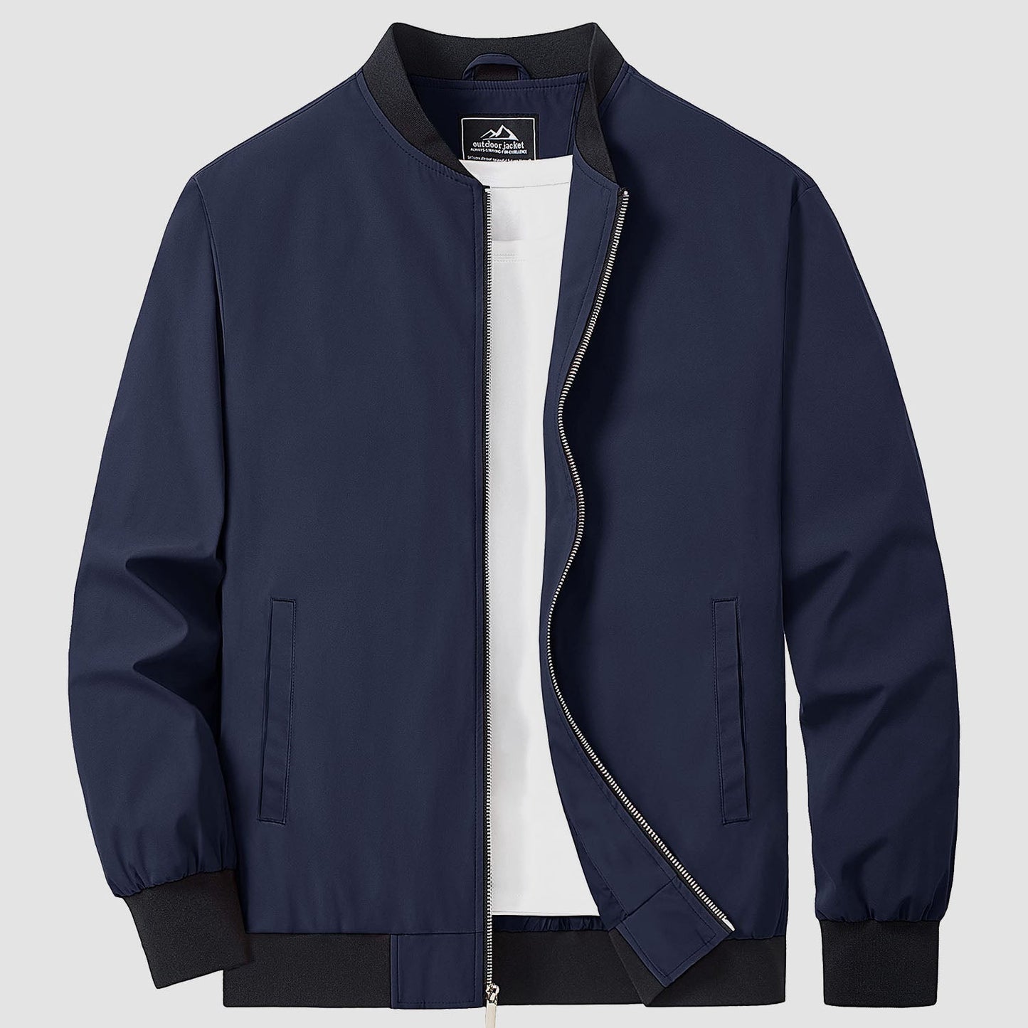 Men's lightweight bomber windbreaker jacket with multiple pockets, versatile all-season polyester shell