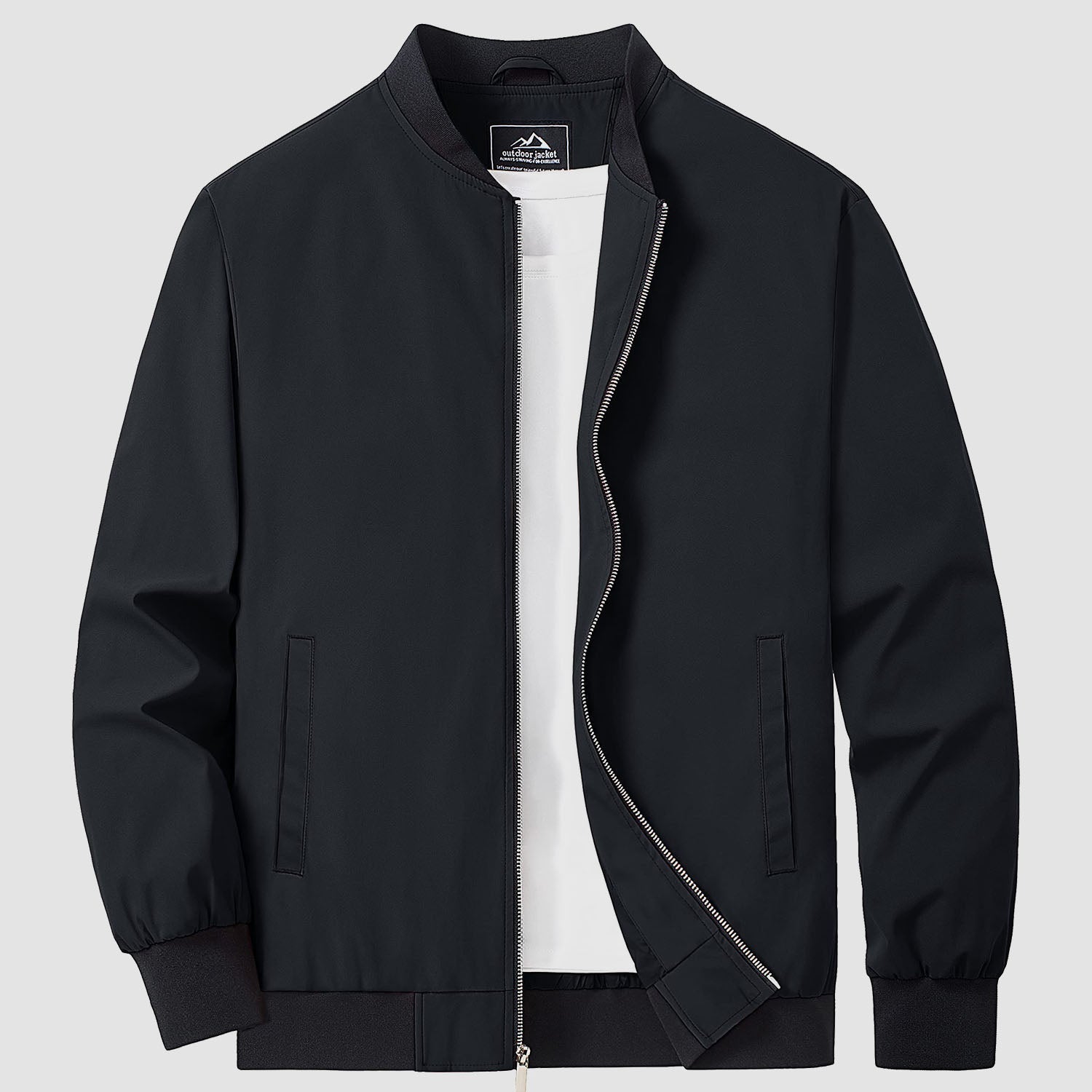 Men's lightweight polyester bomber windbreaker jacket with multiple pockets, versatile all-season everyday style
