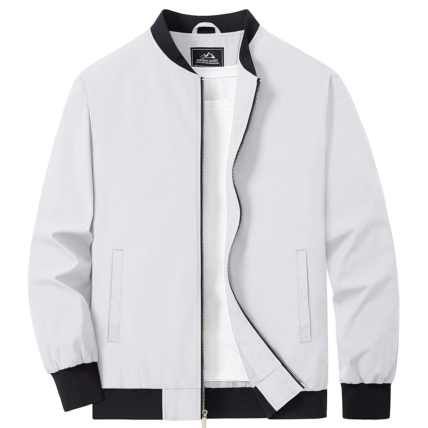Men's lightweight bomber windbreaker jacket with multiple pockets, versatile all-season polyester shell