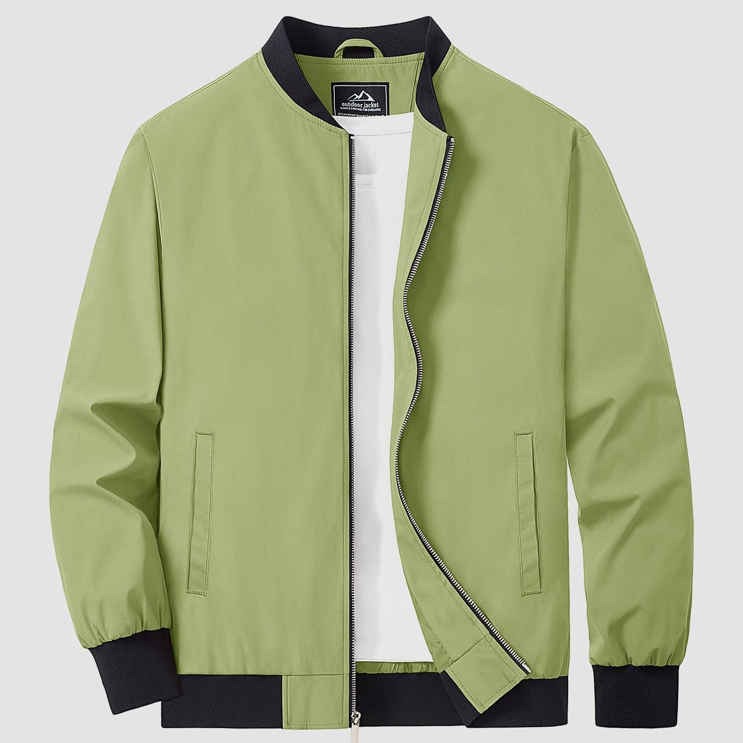 Men's lightweight bomber windbreaker jacket with multiple pockets, versatile all-season polyester shell