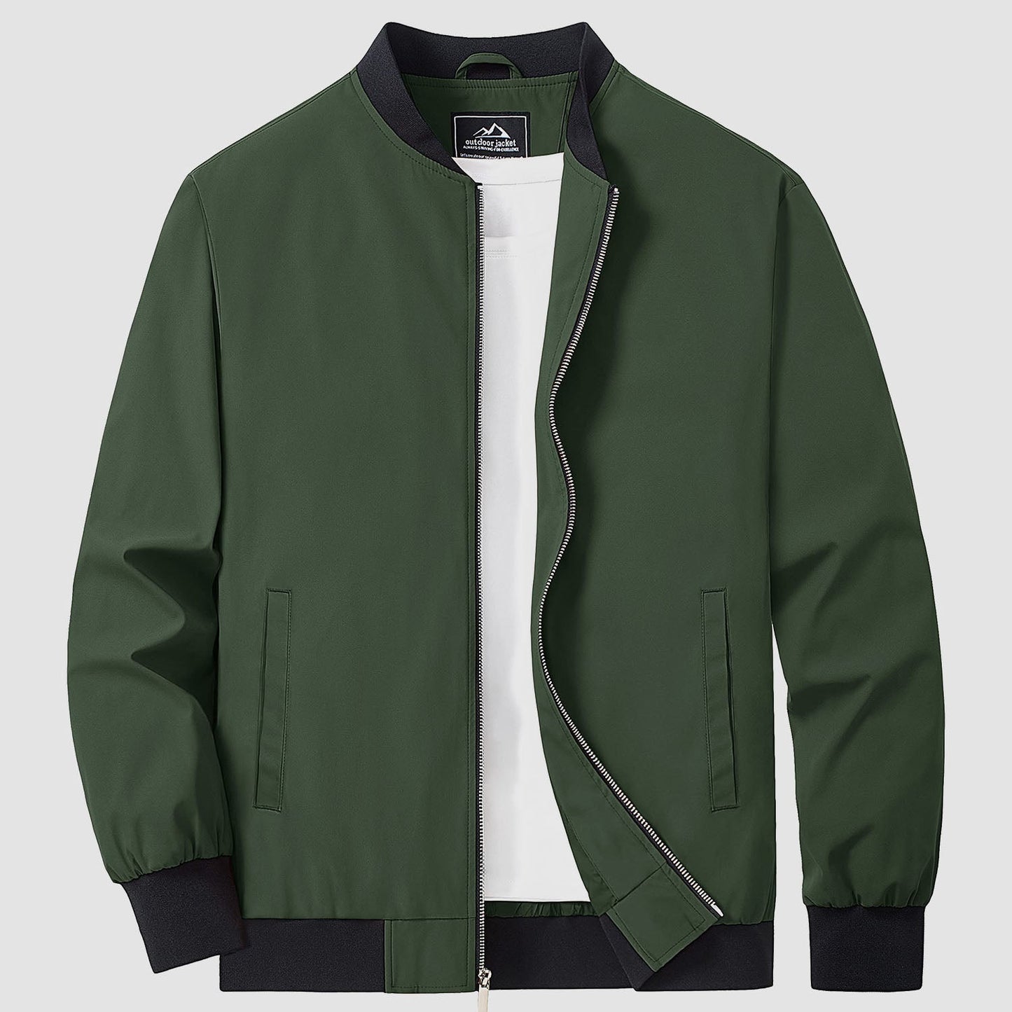 Men's lightweight polyester bomber windbreaker jacket with multiple pockets for all-season versatility