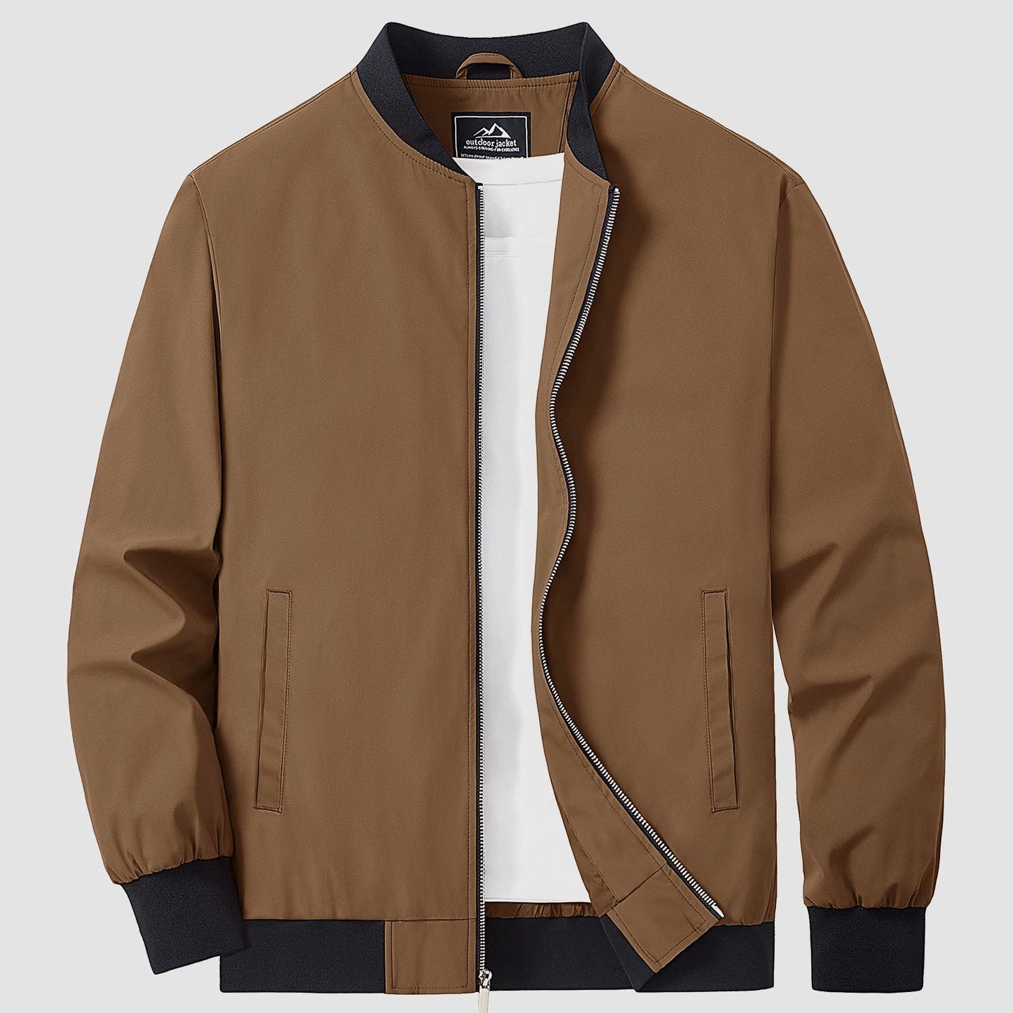 Men's lightweight bomber windbreaker jacket with multiple pockets, versatile all-season polyester shell