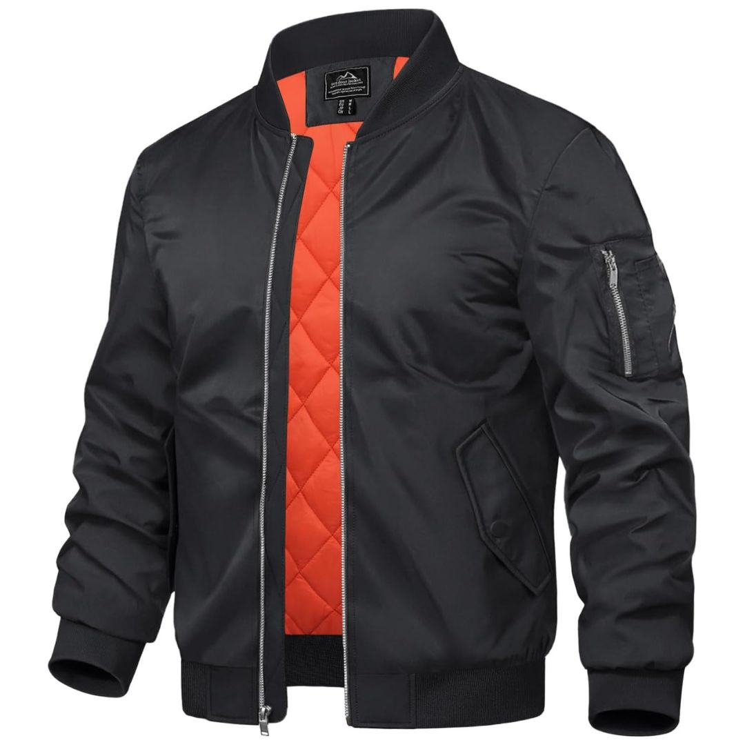 Men's thermal insulated bomber jacket windbreaker padded coat, versatile all-season style