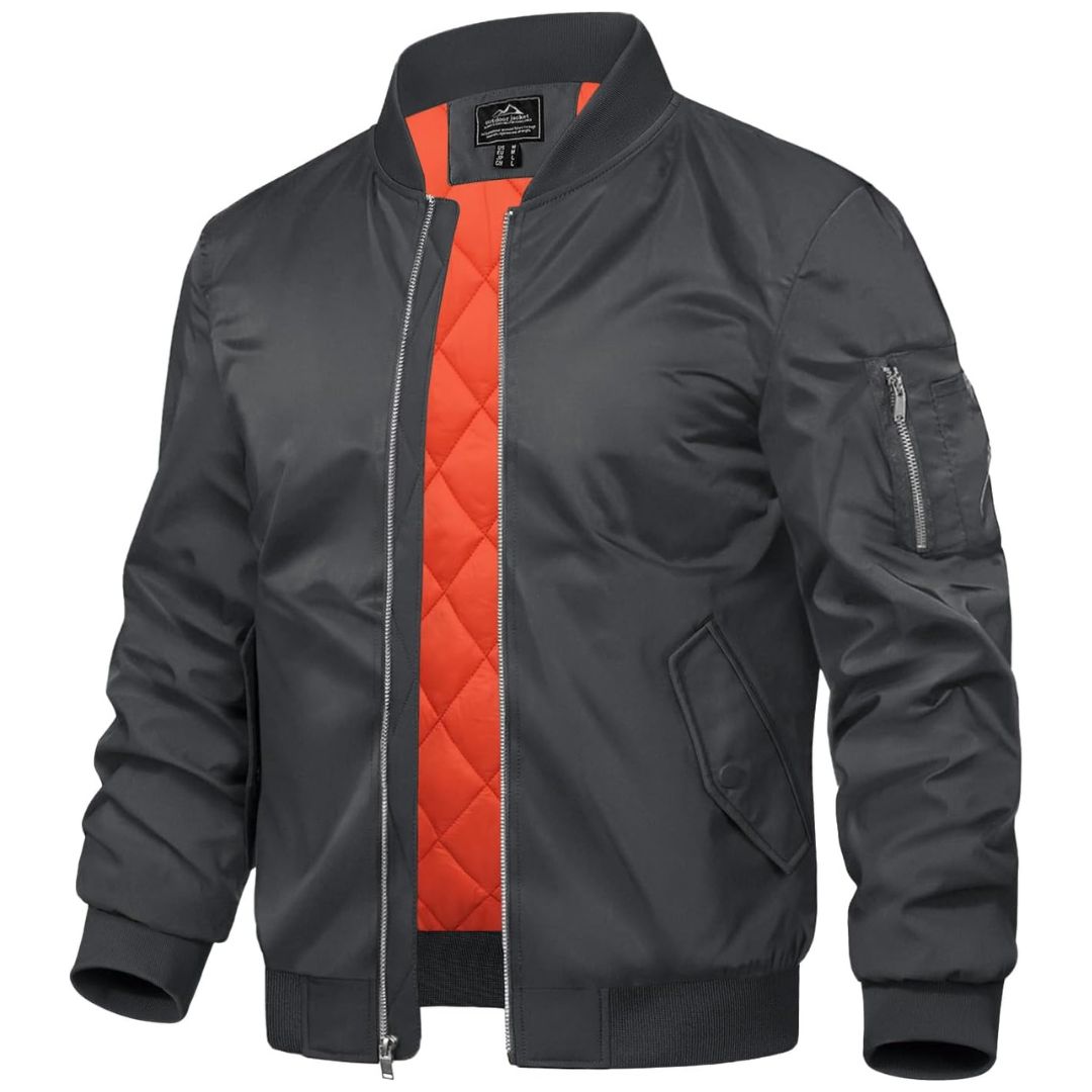 Men's thermal insulated bomber jacket windbreaker padded coat, versatile all-season slim-fit outerwear