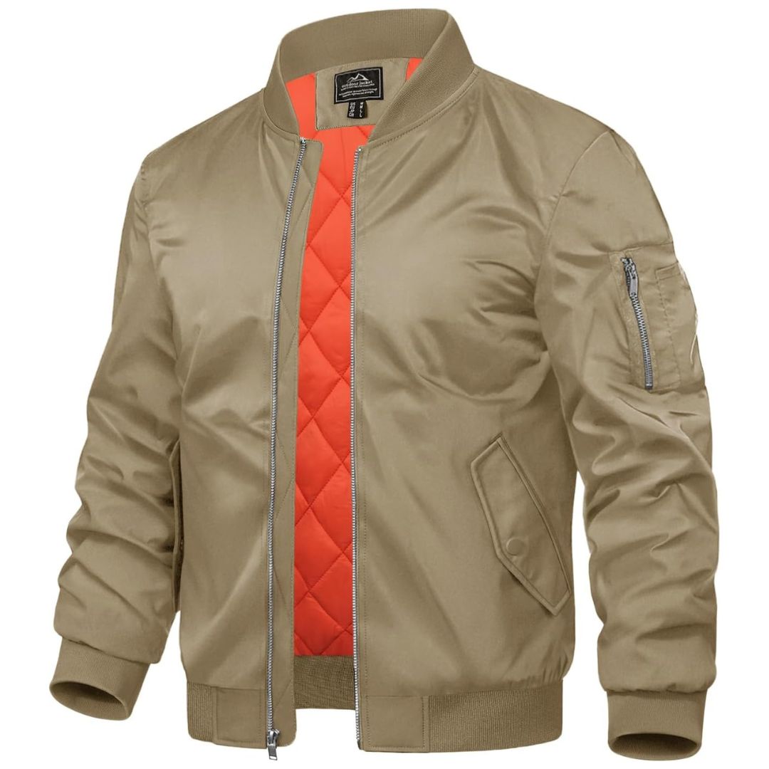 Men's thermal insulated bomber jacket windbreaker padded coat, versatile all-season style