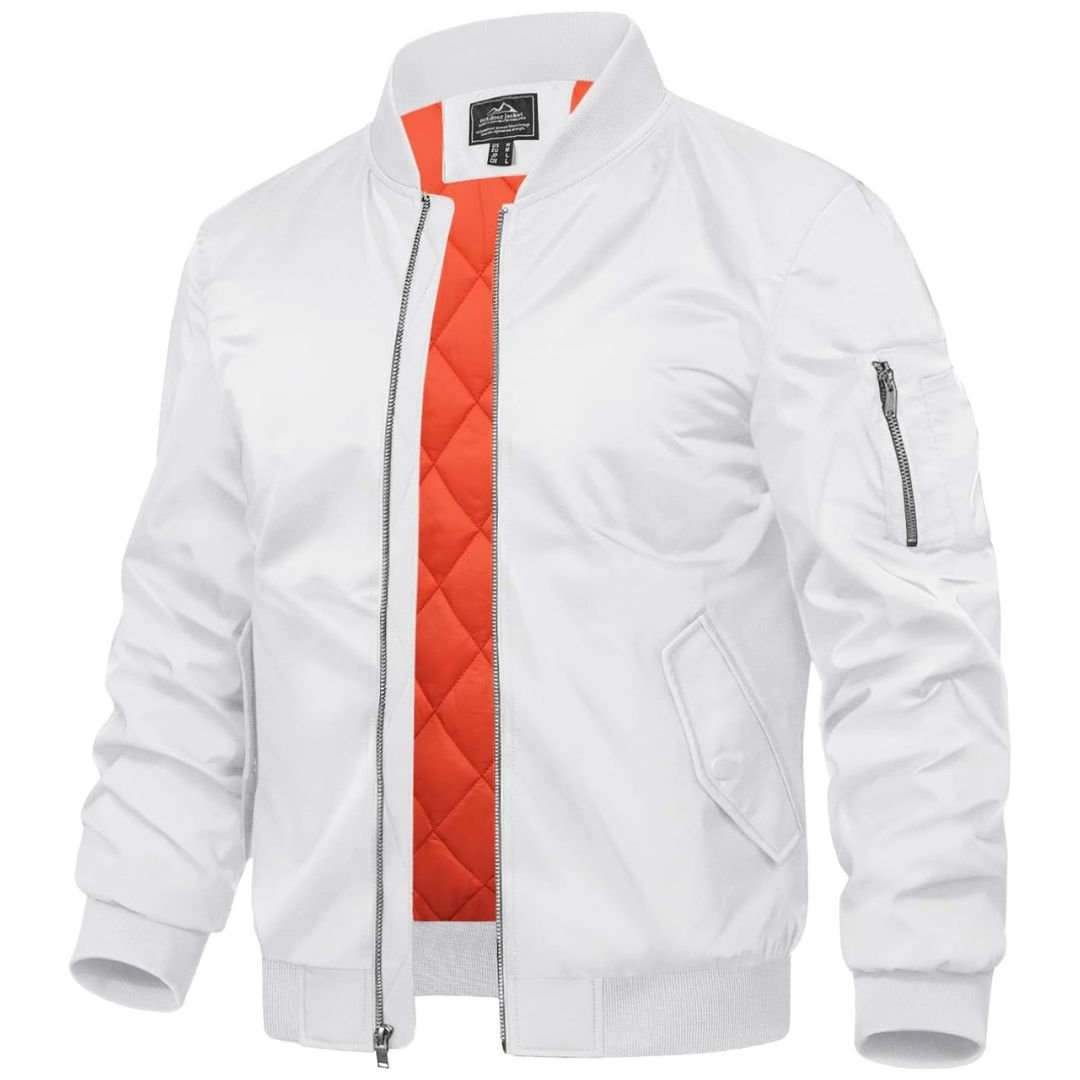 Men's thermal insulated bomber jacket windbreaker padded coat, versatile all-season style