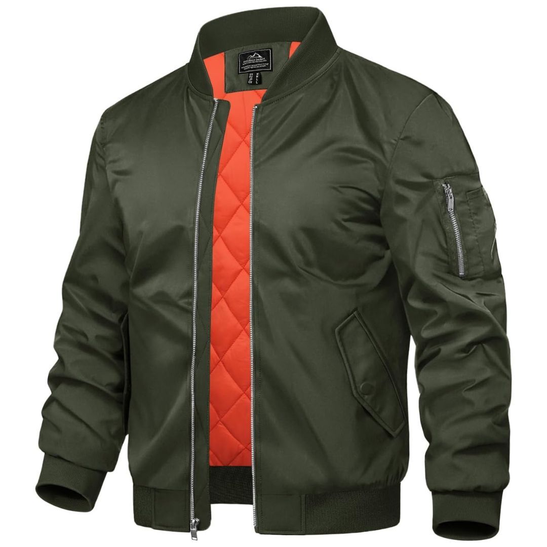 Men's thermal insulated bomber jacket windbreaker padded coat, versatile all-season slim-fit style