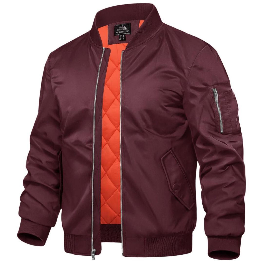 Men's thermal insulated bomber jacket windbreaker padded coat, lightweight all-season wind-resistant outerwear