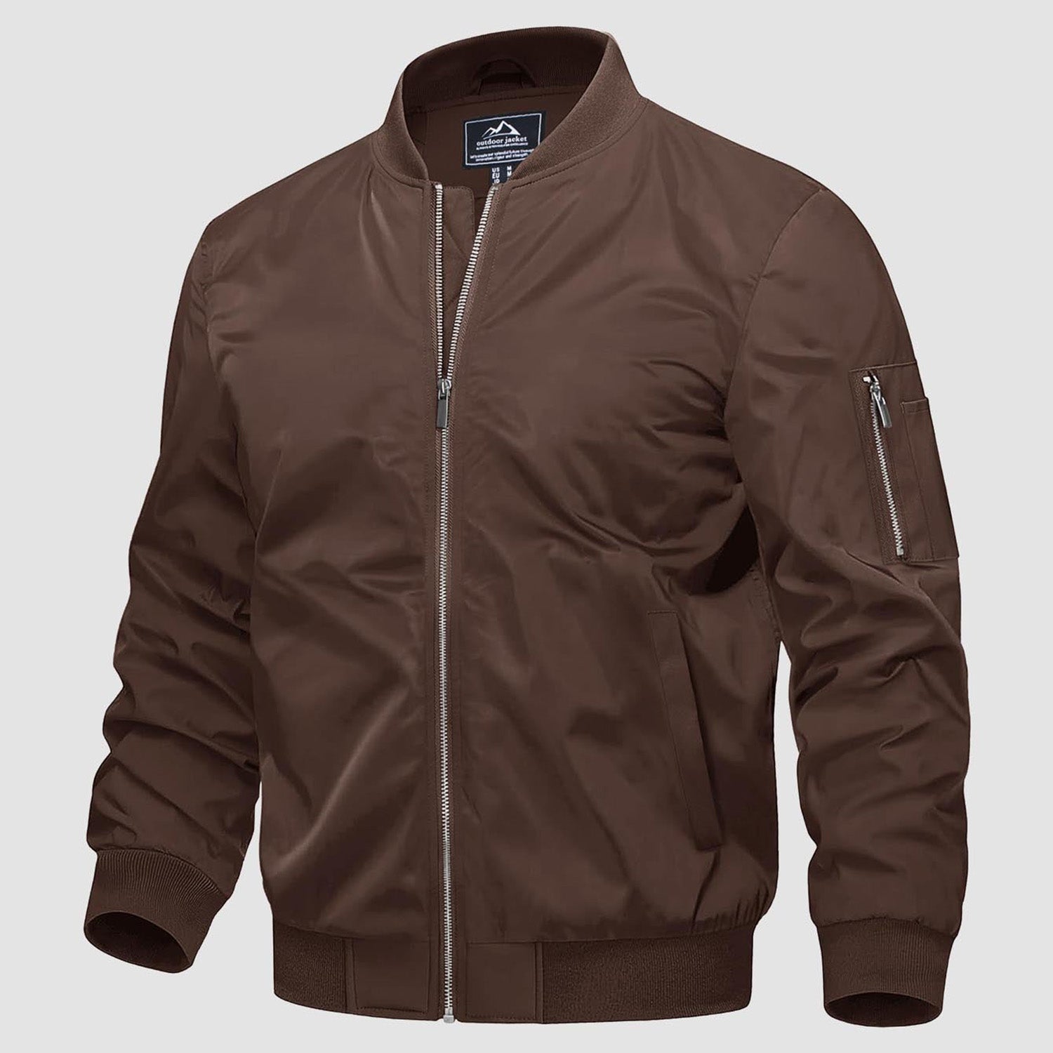 Men's windproof quilted bomber jacket with multiple pockets, polyester insulated winter outerwear