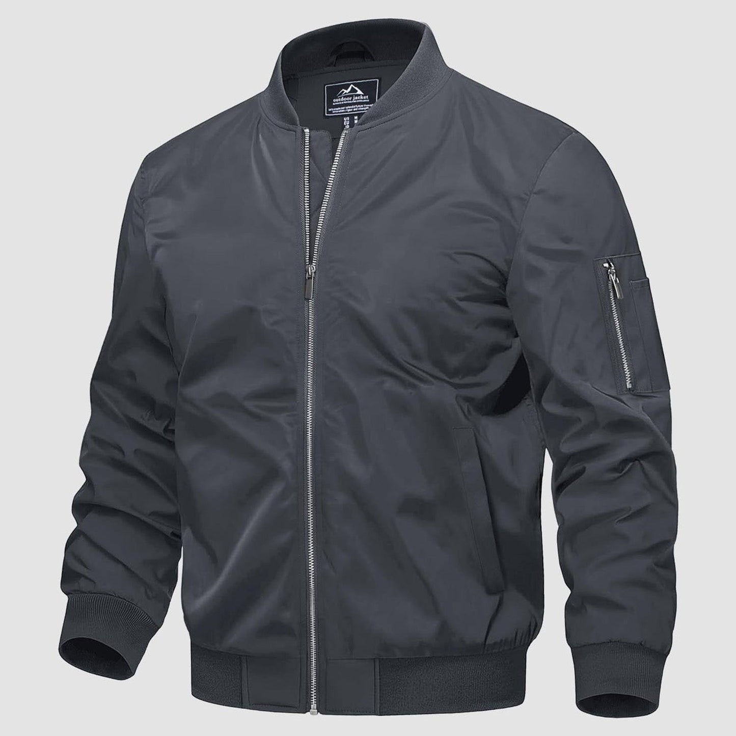 Men's windproof quilted bomber jacket with multiple pockets, ideal for winter wear