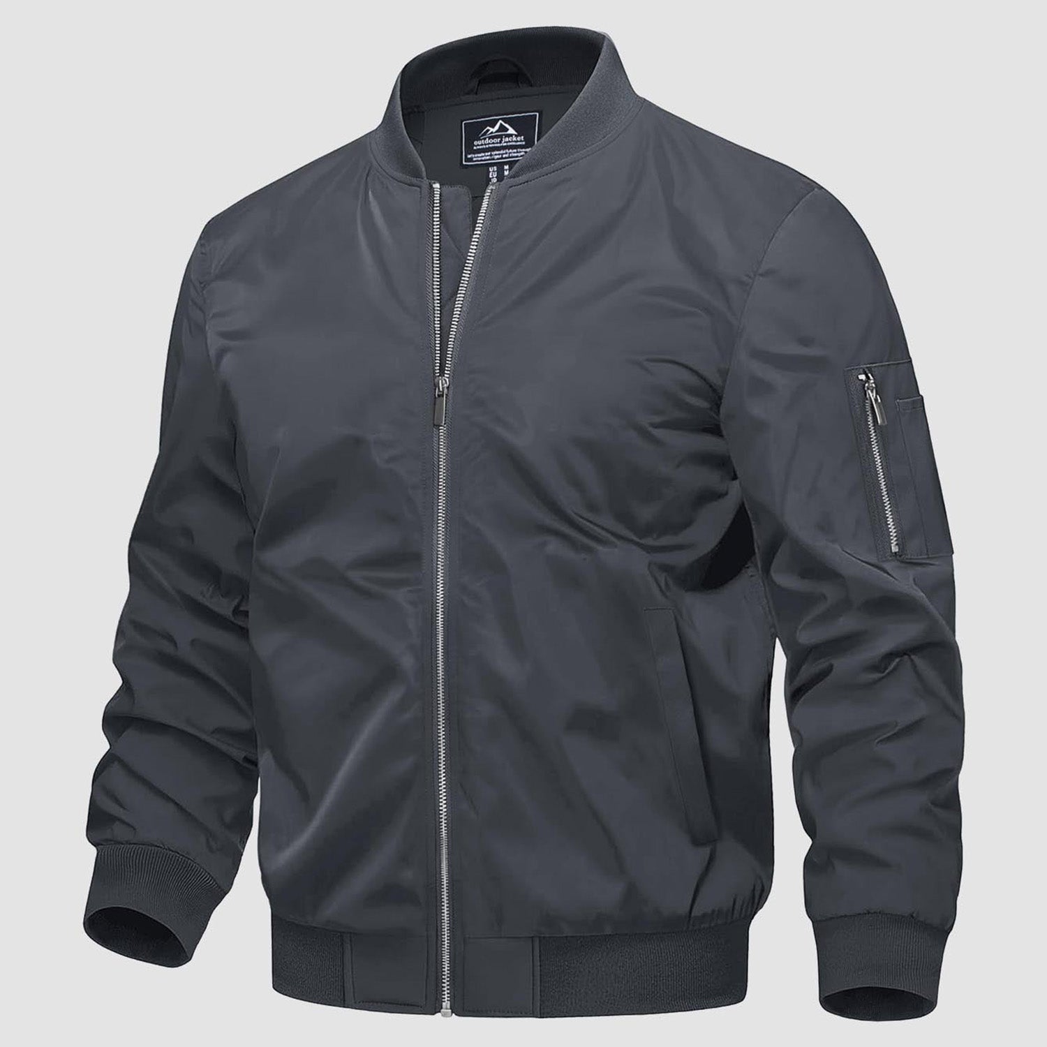 Men's windproof quilted bomber jacket with multiple pockets, ideal for winter wear