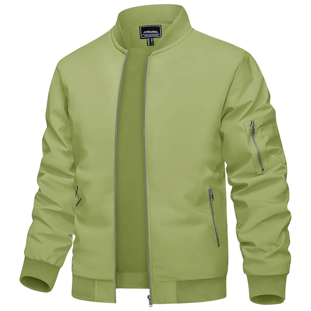 Men's lightweight navy bomber jacket slim fit windbreaker with zip pockets for outdoor activities