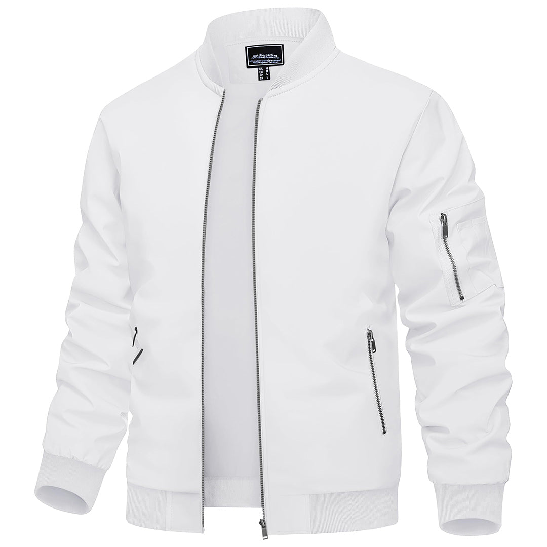 Men's lightweight navy blue bomber jacket zip pockets breathable windbreaker outdoor style