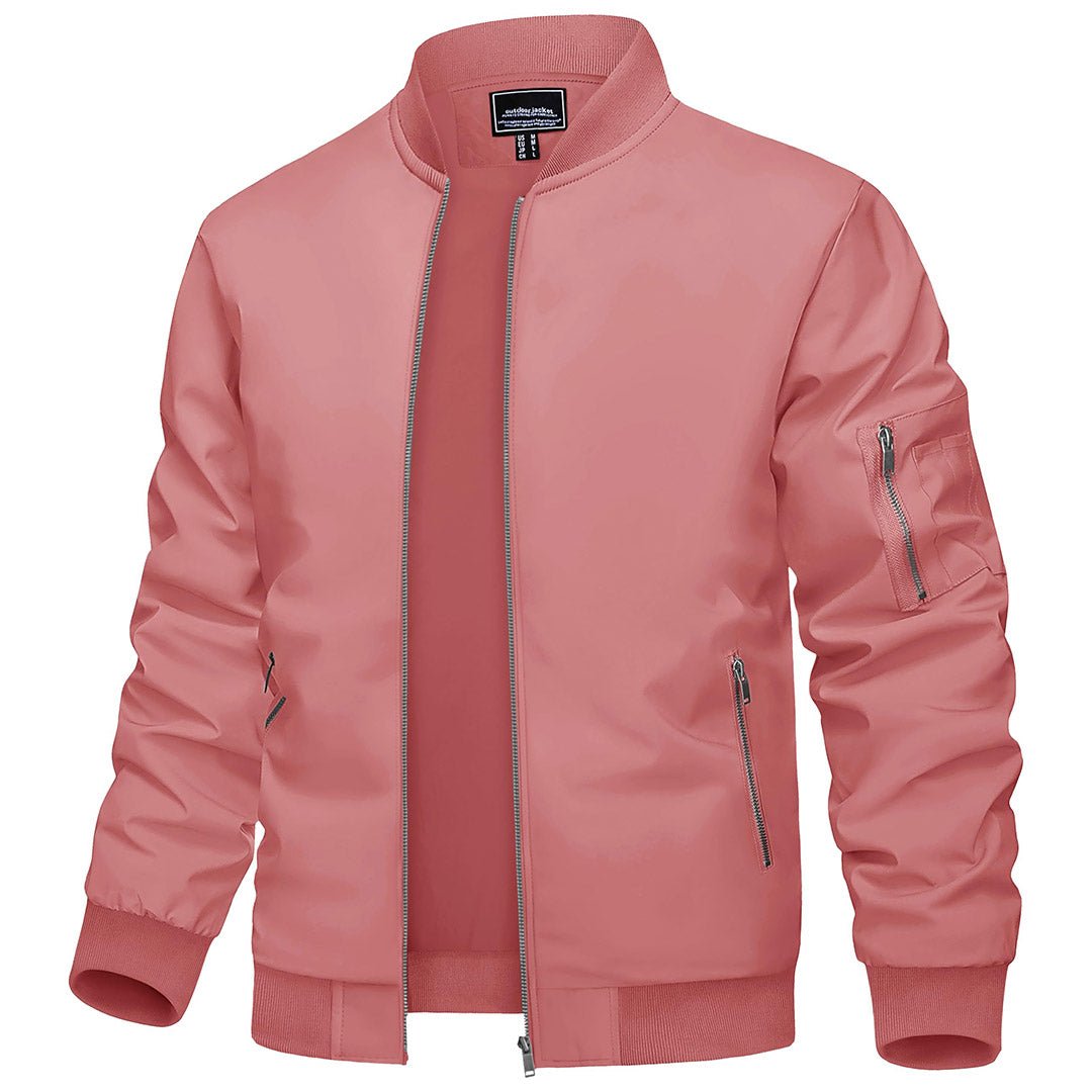 Men's lightweight navy bomber jacket slim fit windbreaker with zip pockets for outdoor wear
