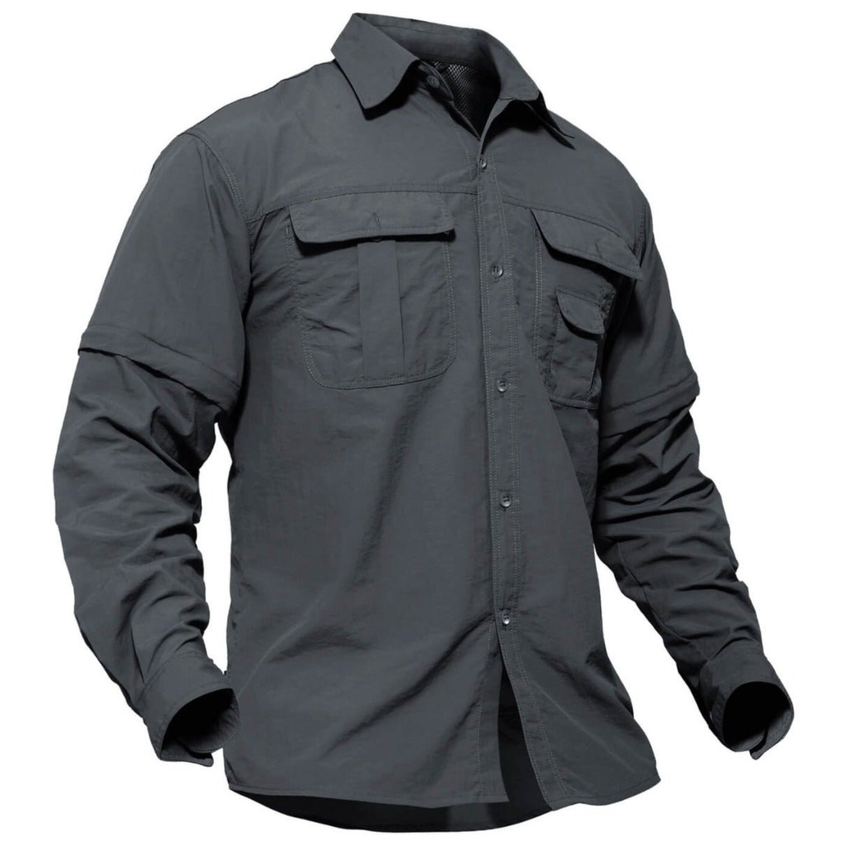 Men's convertible nylon outdoor shirt long-to-short sleeve UV protection quick-dry breathable