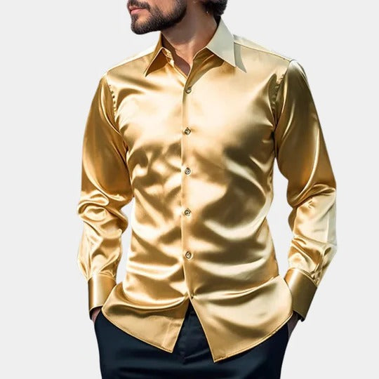 White satin men's slim business shirt structured fit, versatile professional office wear