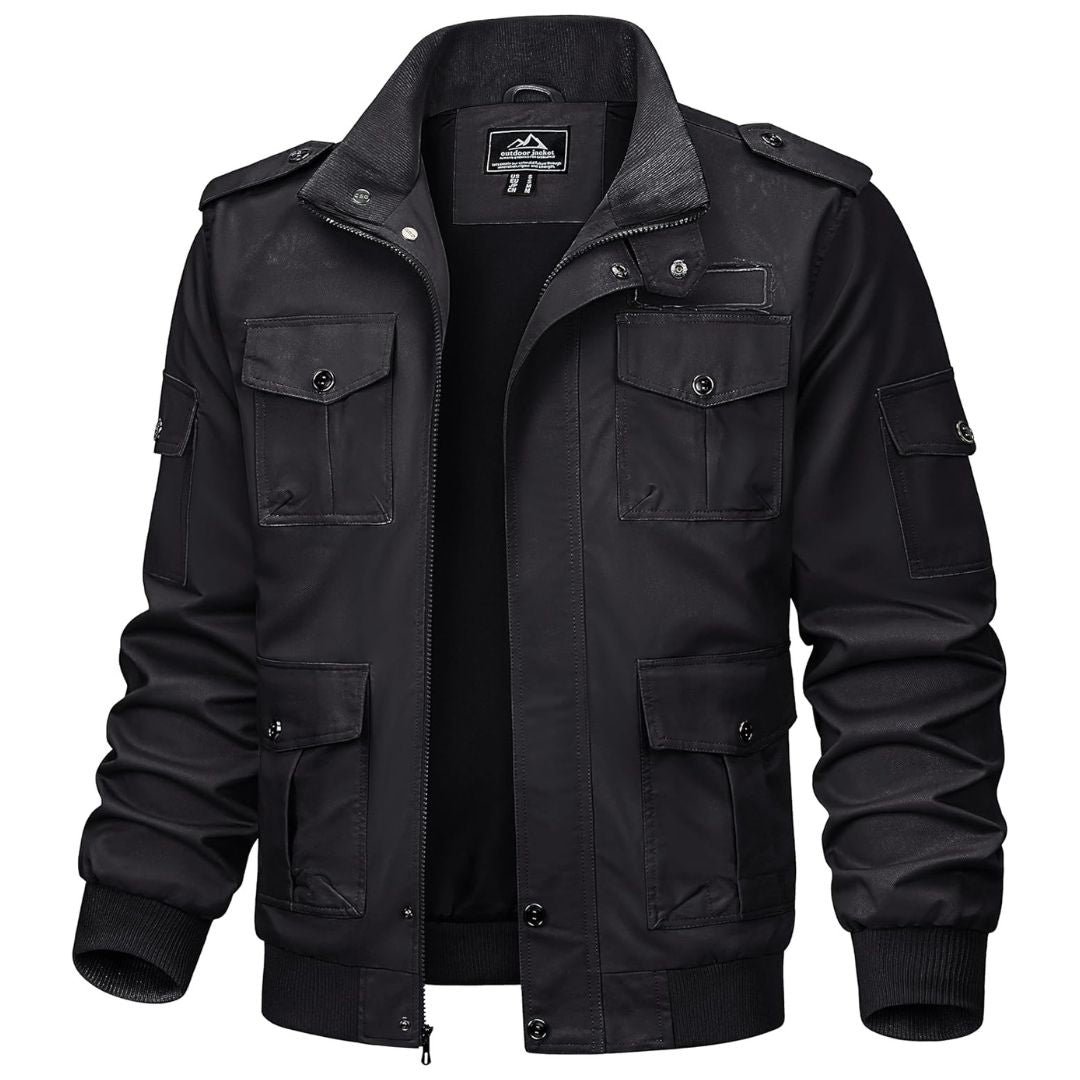 Men's olive cargo jacket military-style lightweight cotton windproof multi-pocket outdoor adventure wear