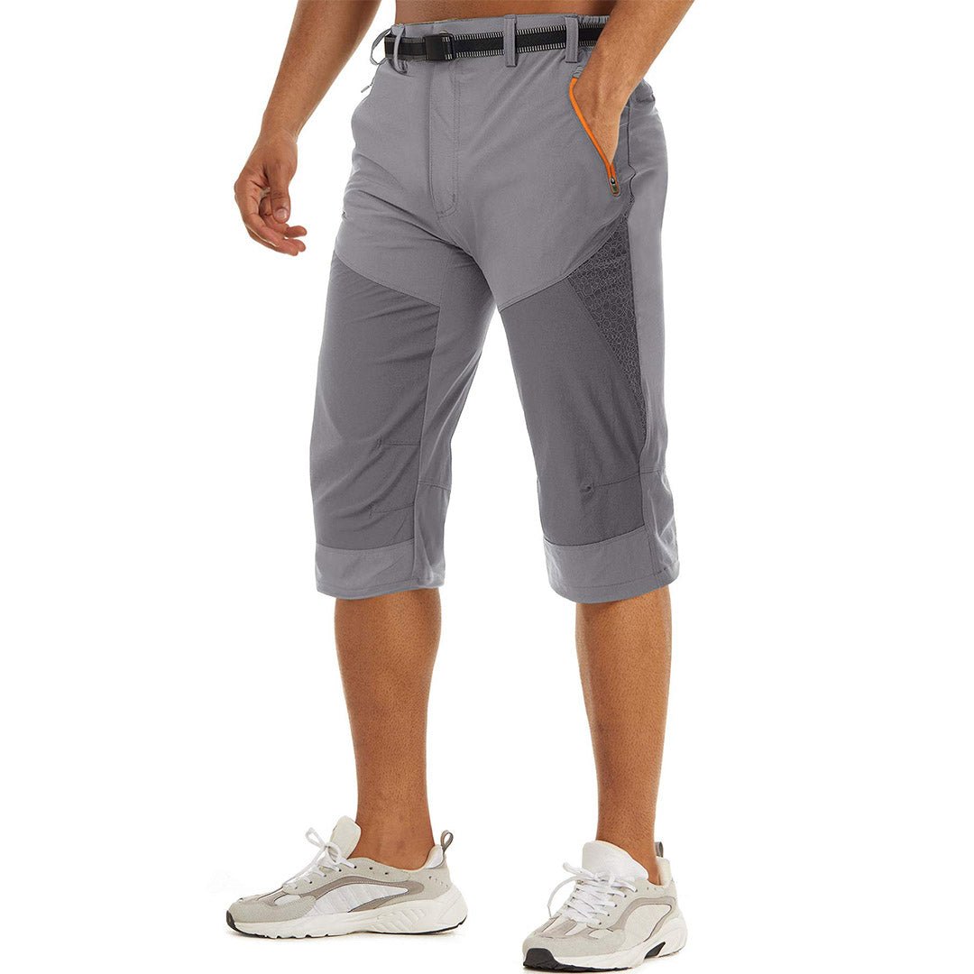 Men's quick-dry nylon cargo capri pants for hiking, elastic waist, lightweight outdoor adventure fit