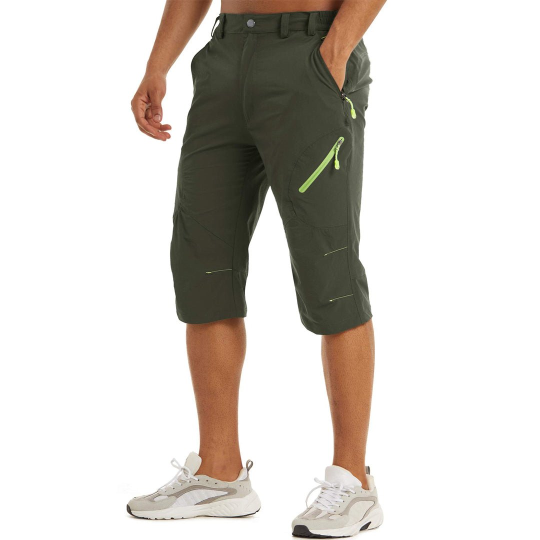 Men's lightweight cargo capri pants quick-dry breathable hiking travel multi-pocket performance fit