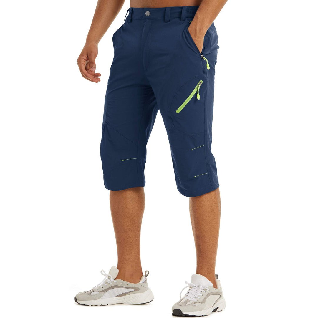 Men's khaki cargo capri pants lightweight quick-dry breathable hiking travel multi-pocket performance fit
