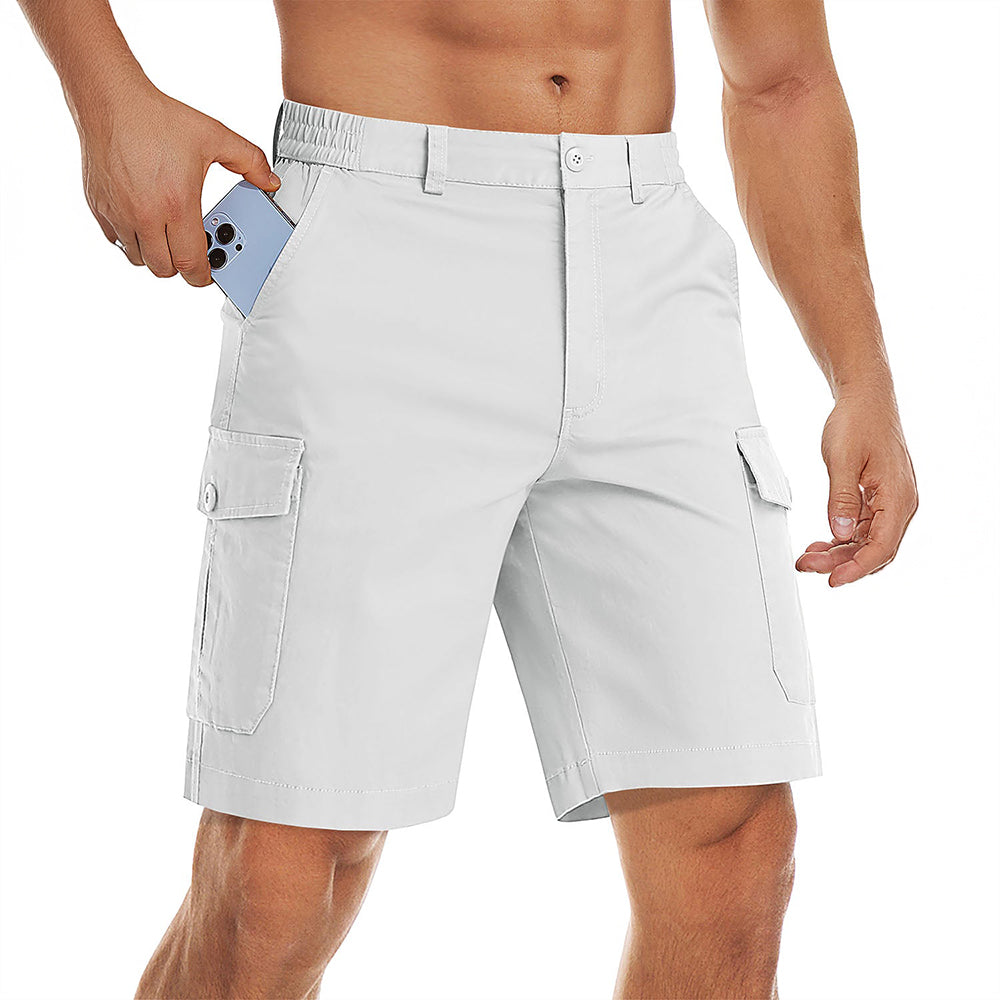 Men's khaki cargo shorts ripstop cotton-spandex blend multi-pocket outdoor workwear relaxed fit