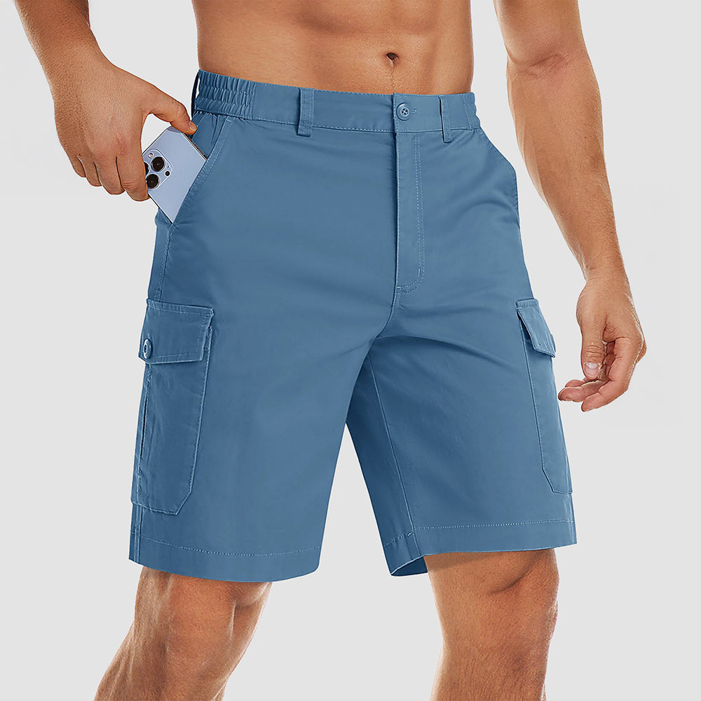 Men's khaki ripstop cargo shorts multi-pocket breathable cotton-spandex stretch outdoor workwear