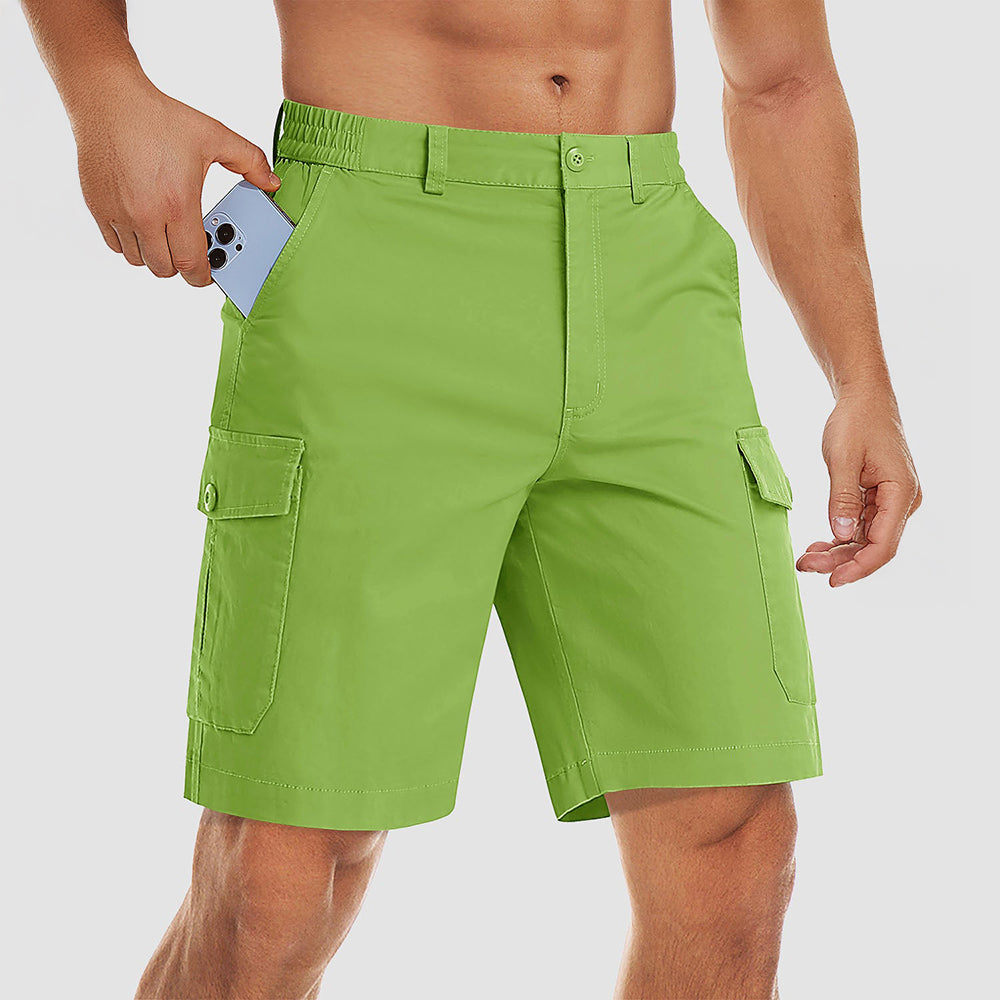 Men's khaki ripstop cargo shorts relaxed fit multi-pocket breathable cotton-spandex outdoor workwear