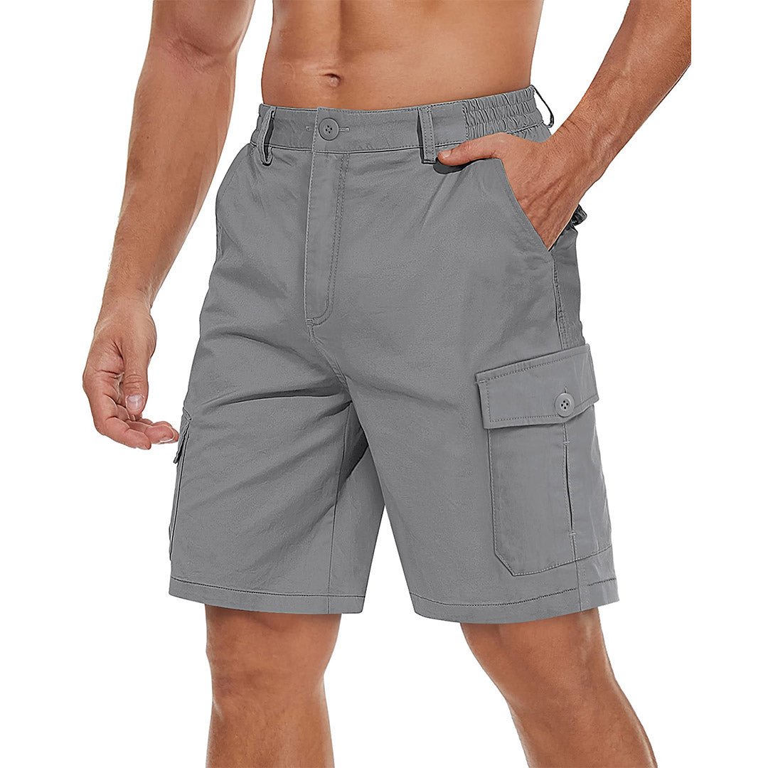 Men's khaki cargo shorts stretch twill elastic waistband six-pocket wrinkle-resistant active fit