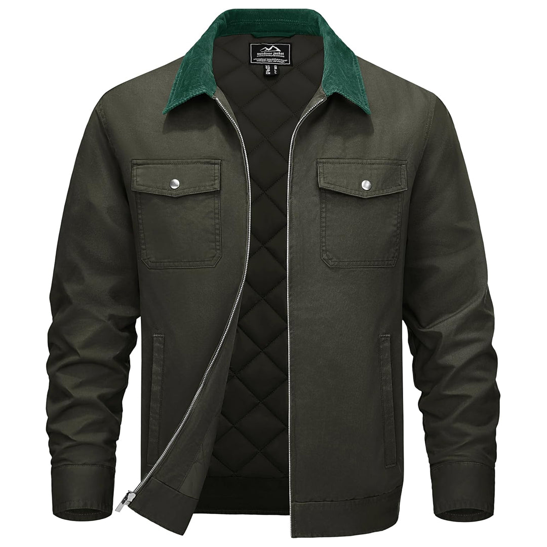 Men's brown corduroy cargo jacket five-pocket cotton quilted lining lightweight insulated casual fit