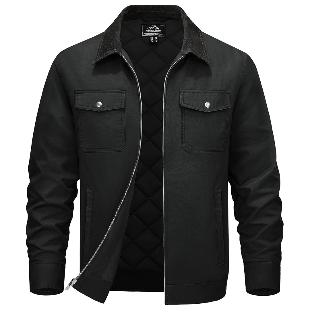 Men's brown corduroy cargo jacket five-pocket insulated quilted lining lightweight casual cotton