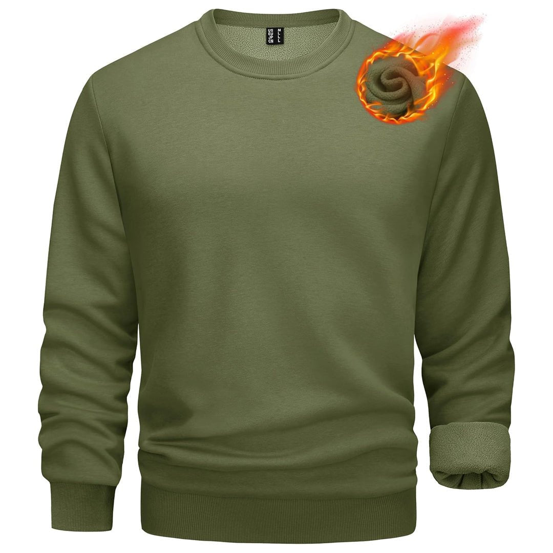 Men's gray crewneck fleece pullover sweatshirt with soft lining, relaxed fit for casual outdoor wear