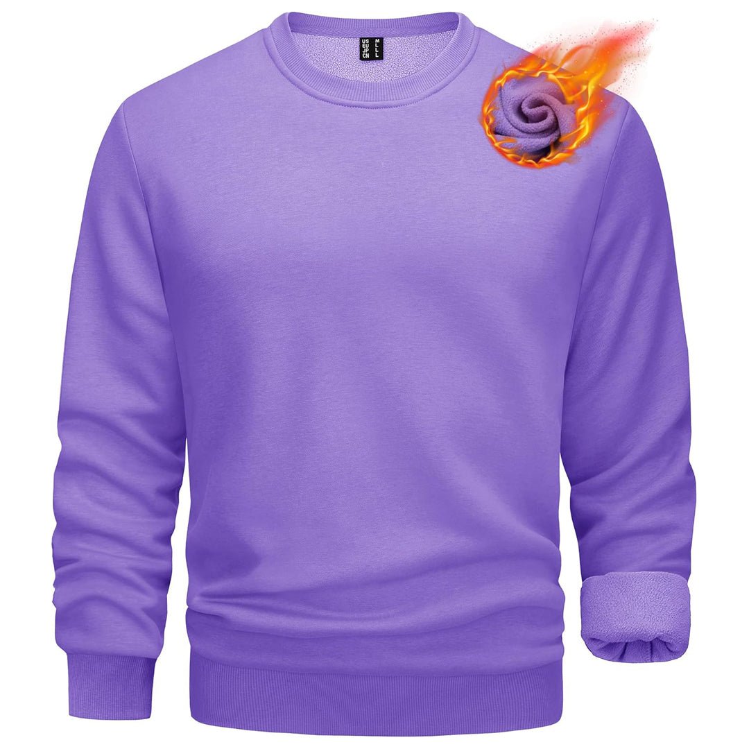Men's gray crewneck fleece pullover sweatshirt with soft lining, relaxed fit for casual outdoor wear