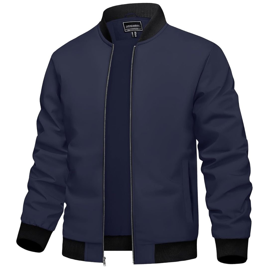 Men's lightweight polyester bomber jacket, breathable casual outerwear with classic silhouette for everyday wear