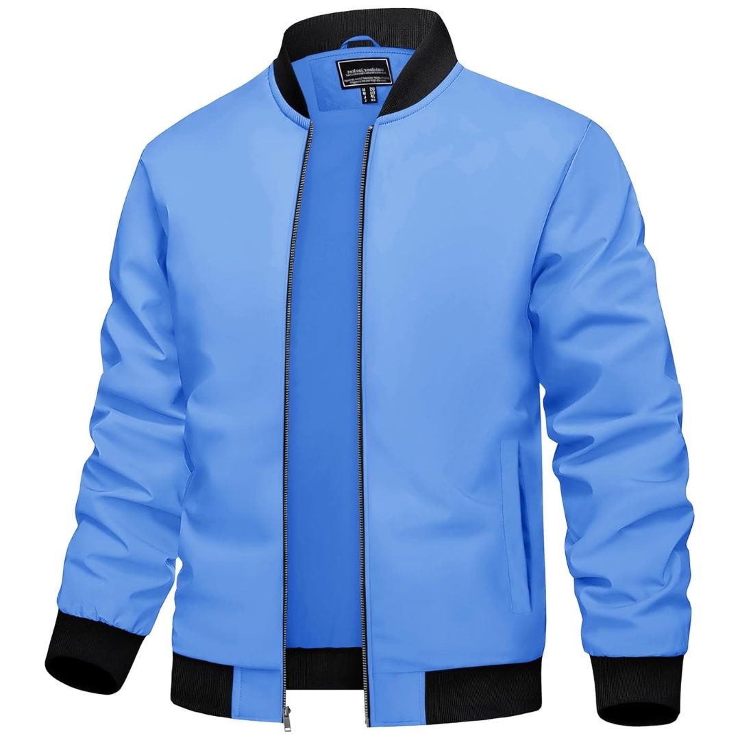 Men's lightweight polyester bomber jacket breathable casual outerwear classic silhouette everyday style