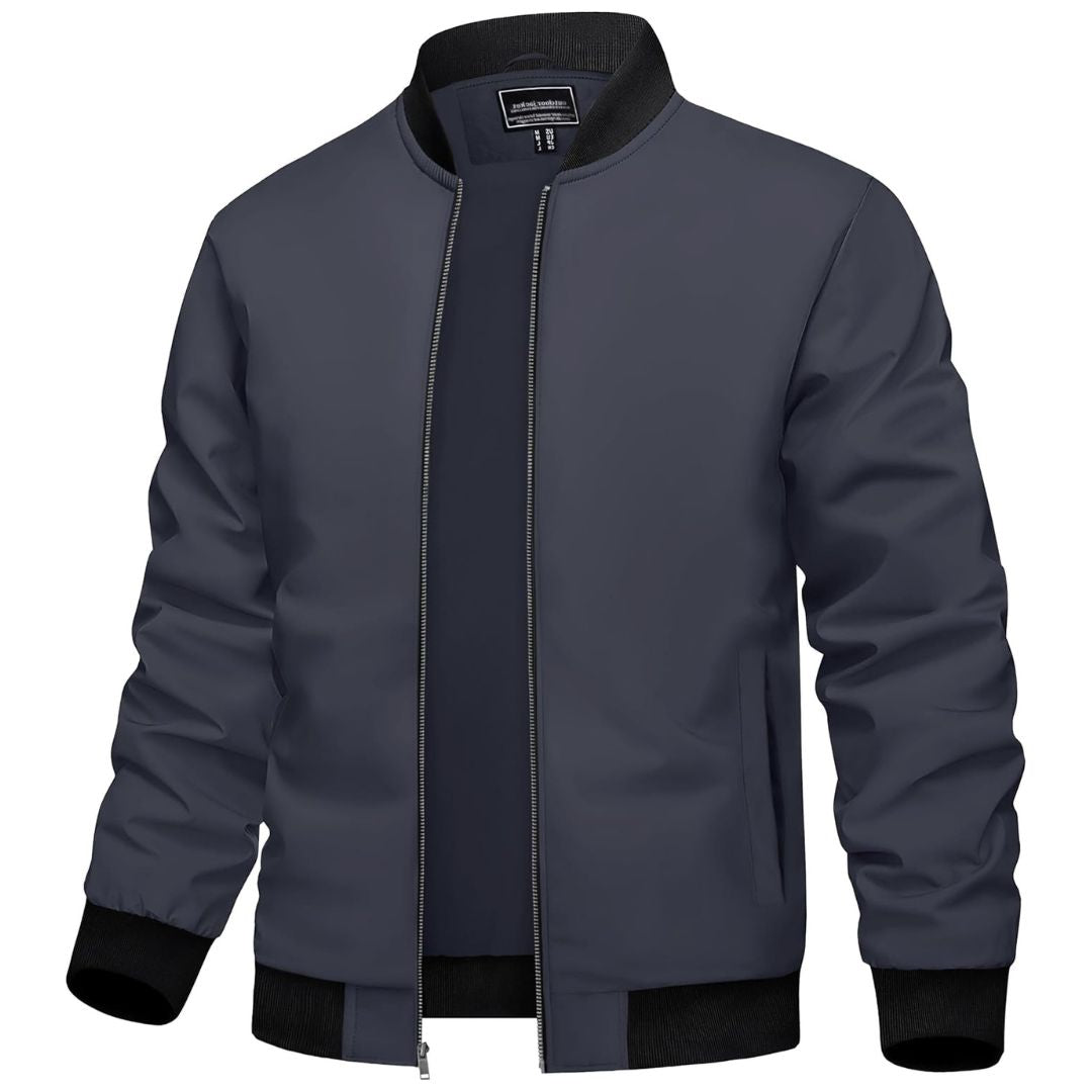 Men's lightweight polyester bomber jacket in casual silhouette with breathable nylon lining for everyday wear