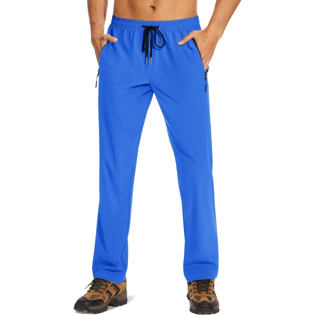 Men's lightweight quick-dry joggers, water-resistant gray athletic pants with zippered pockets