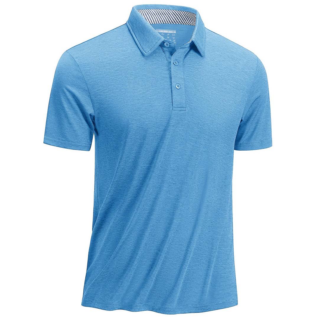 Men's golf polo shirt light blue quick-dry 4-way stretch moisture-wicking performance fit