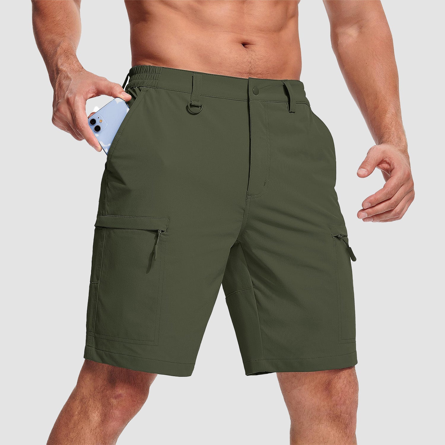 Men's quick-dry cargo shorts lightweight breathable 5-pocket nylon stretch outdoor performance