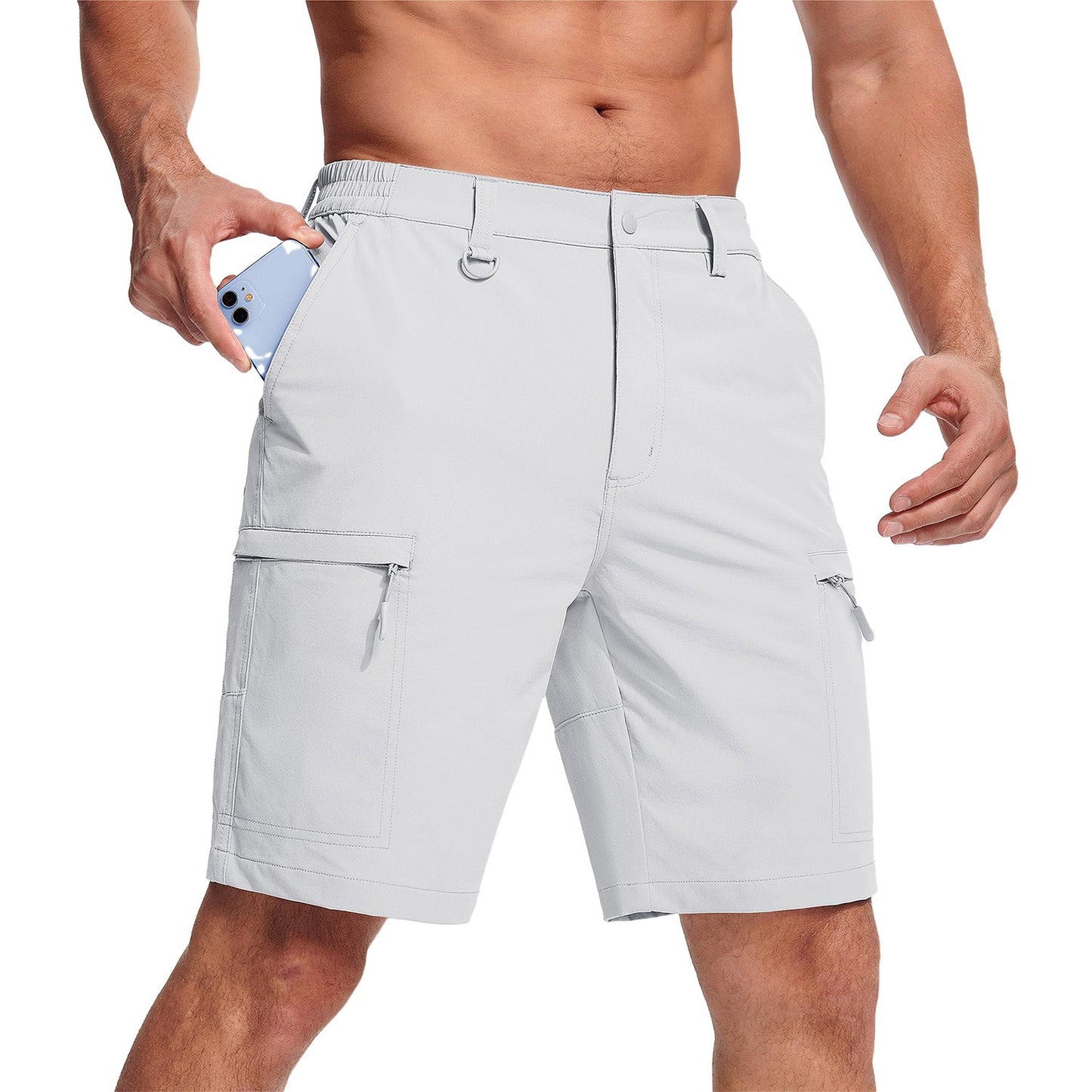 Men's quick-dry cargo shorts lightweight breathable 5-pocket nylon blend water-repellent outdoor performance