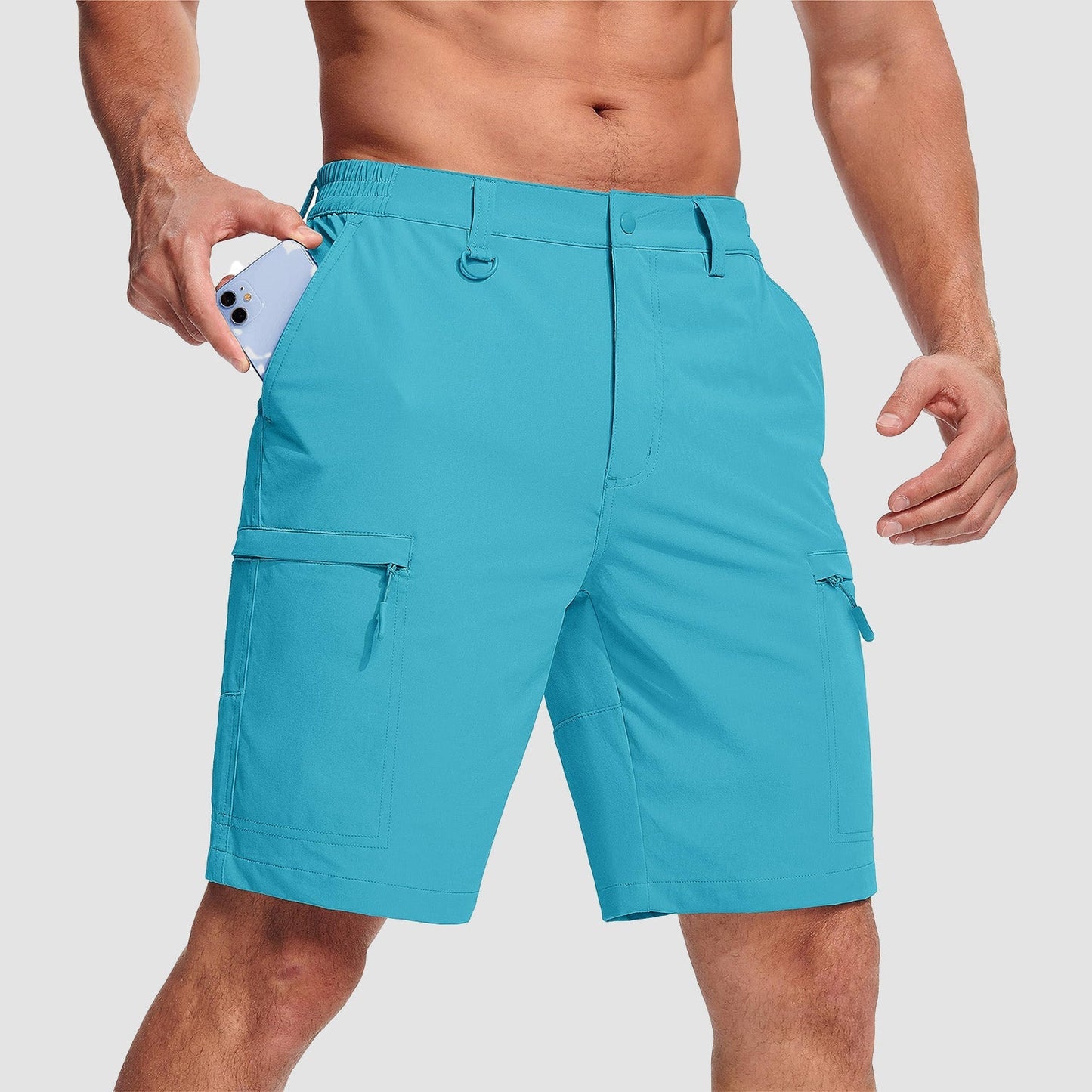 Men's quick-dry cargo shorts lightweight breathable 5-pocket nylon-spandex water-repellent outdoor performance