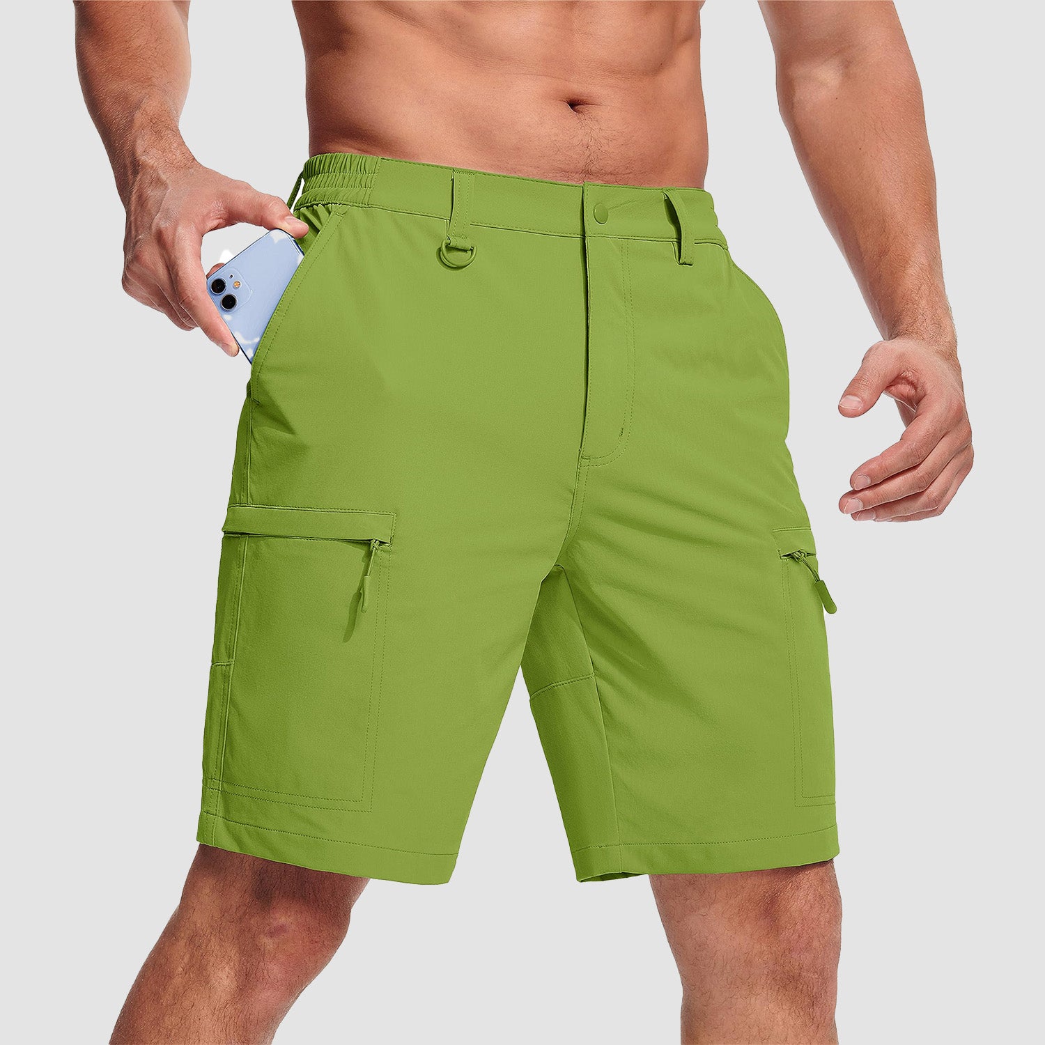 Men's quick-dry cargo shorts lightweight breathable 5-pocket nylon-spandex water-repellent outdoor performance