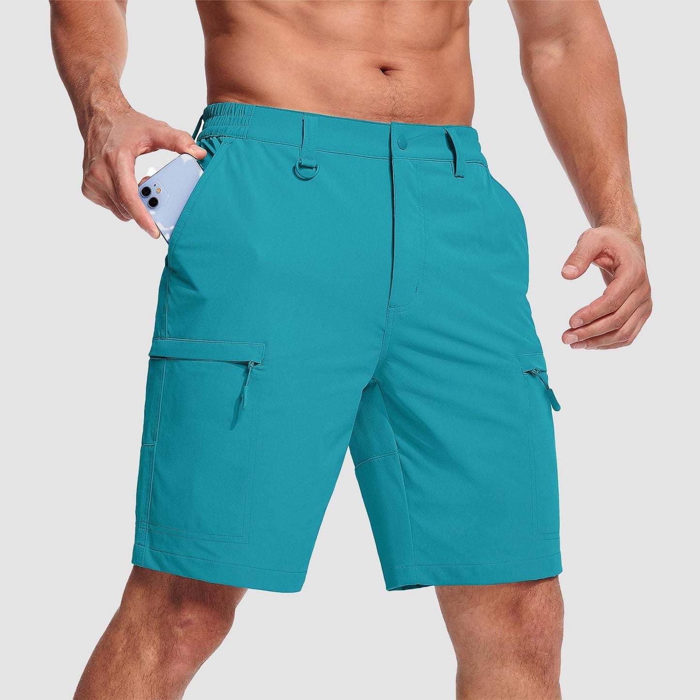 Men's quick-dry cargo shorts lightweight breathable 5-pocket nylon blend water-repellent outdoor performance
