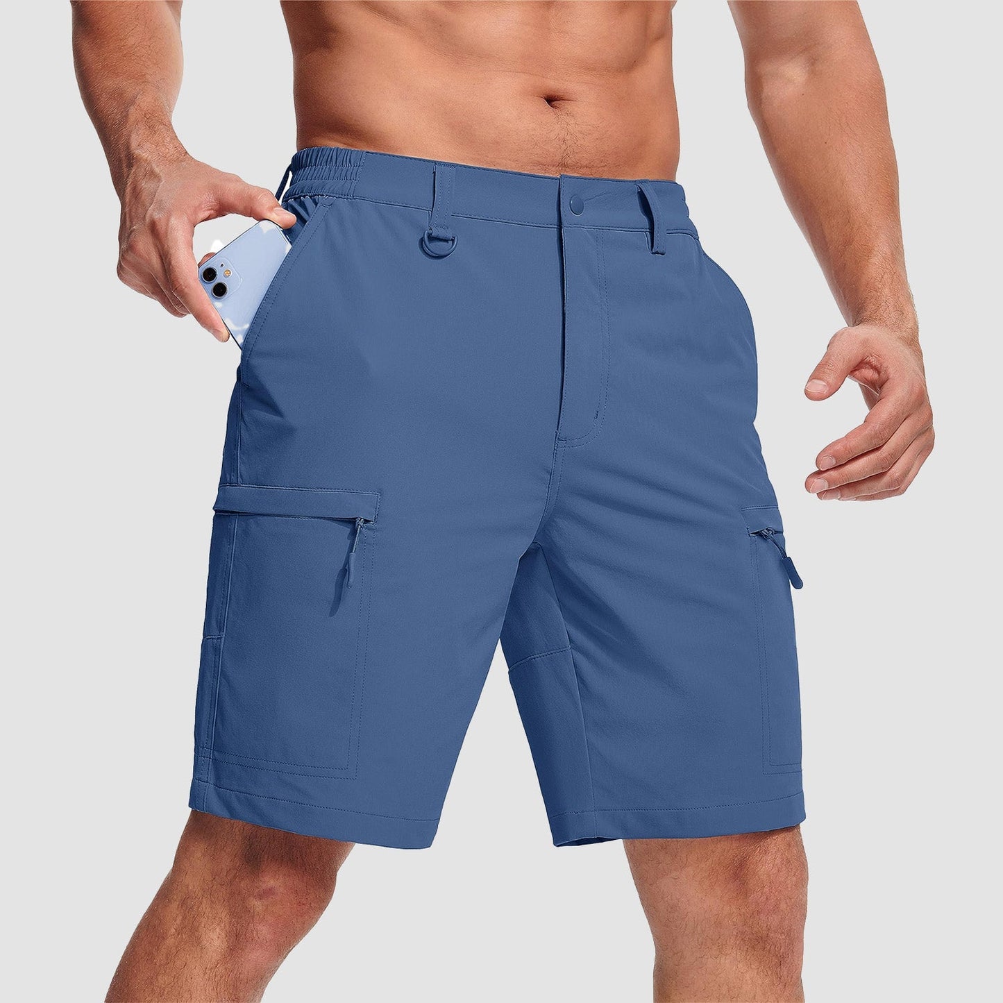 Men's quick-dry cargo shorts lightweight breathable 5-pocket nylon-spandex water-repellent outdoor performance