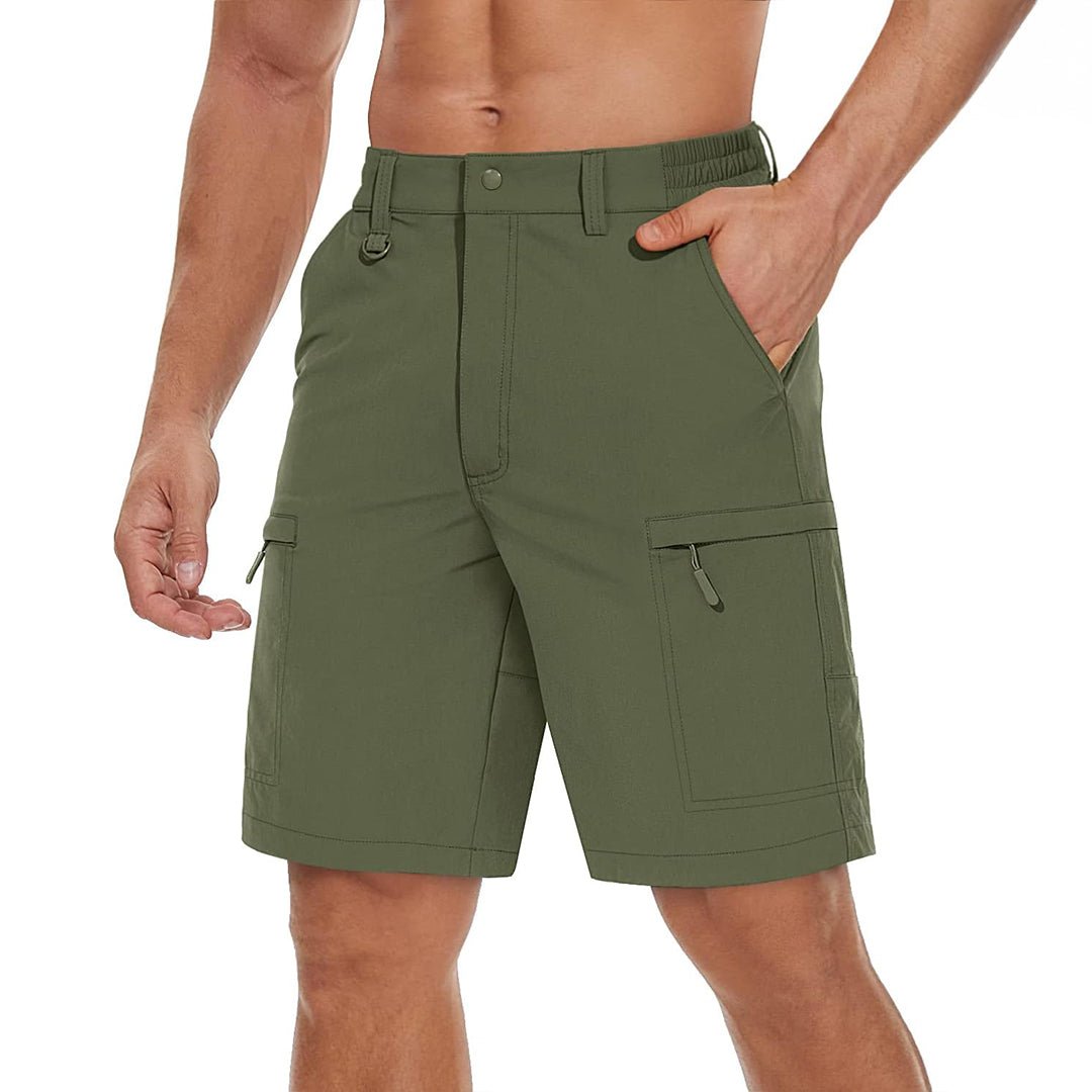 Men's lightweight khaki hiking cargo shorts quick-dry nylon spandex stretch 5-pocket outdoor fit