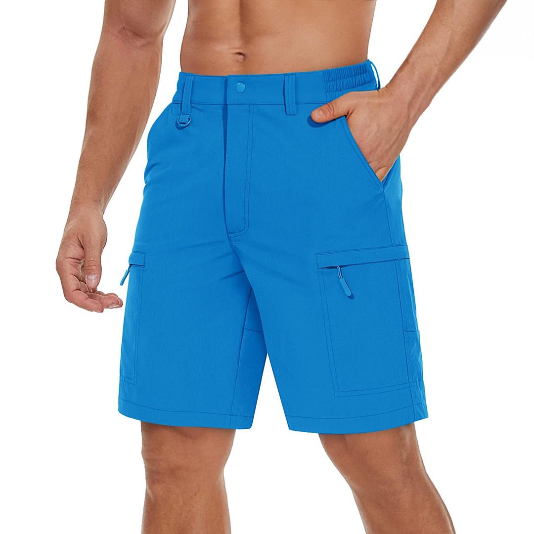 Men's lightweight hiking cargo shorts khaki quick-dry nylon spandex stretch 5-pocket outdoor fit