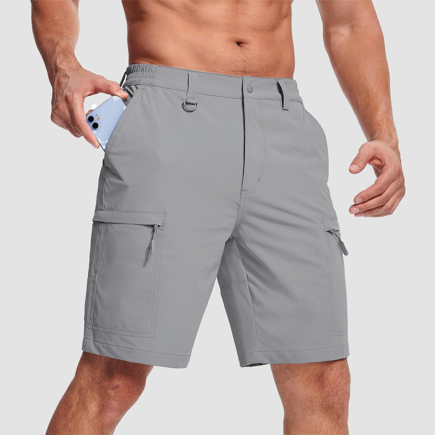 Men's quick-dry cargo shorts lightweight breathable nylon blend with 5 pockets water-repellent outdoor fit