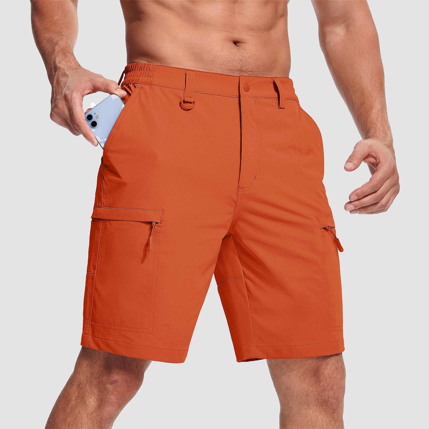 Men's lightweight cargo shorts quick-dry 5-pocket nylon blend water-repellent outdoor performance fit